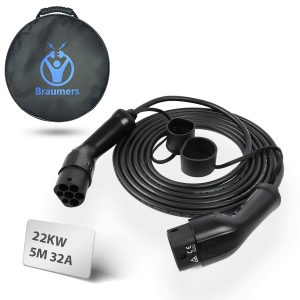 כבל טעינה לרכב חשמלי תלת פאזי BRAUMERS Cable 32A / 22Kw Type2 to Type2 5M TPE