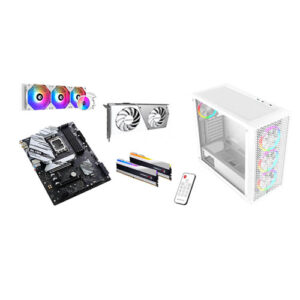 מחשב גיימינג לבן מעוצב עם מעבד i7 דור 14 וכרטיס RTX 4070 Super - חזית המארז עם תאורת ARGB.