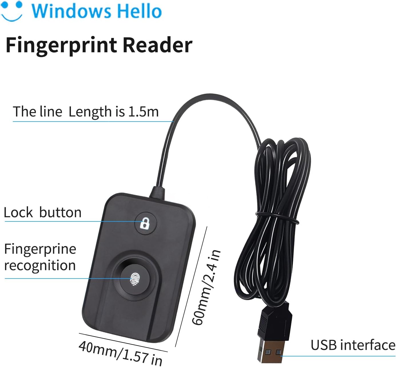 קורא טביעת אצבע FP100-IL Fingerprint USB Windows hello