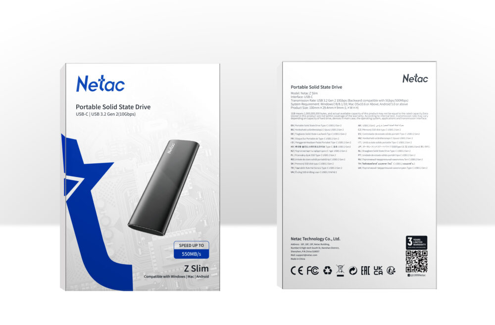 NeTac Z SLIM Portable SSD 2TB USB 3.2 R/W:560/480 Black