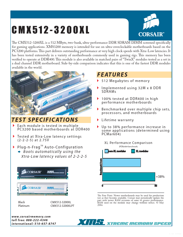 Corsair CMX512-3200C2 DDR 512MB 400Mhz XMS CL 2-3-3-6 HS