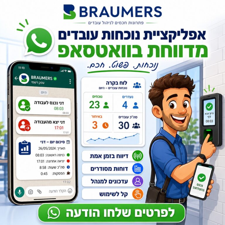 אפליקציית נוכחות עובדים מדווחת בוואטסאפ - BRAUMERS