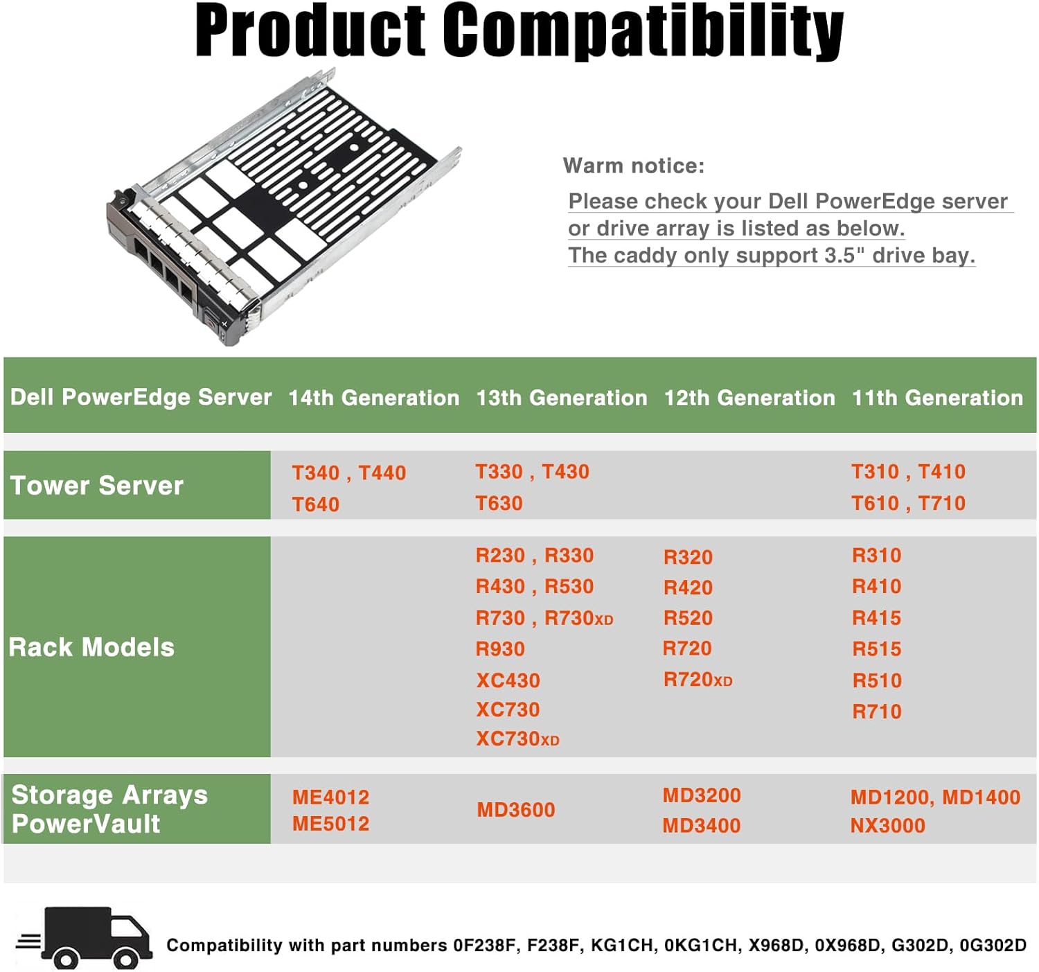 DELL CADDY TRAY 3.5" 0G302D / 0F238F / 0X968D – תמונה 2