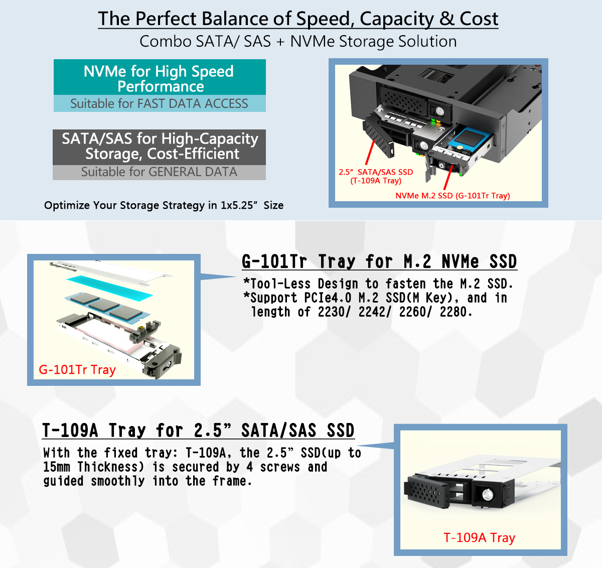מגירה שליפה N-29SS15M 5.25" to (2x2.5"SATA)+(1xM.2NVME) – תמונה 2